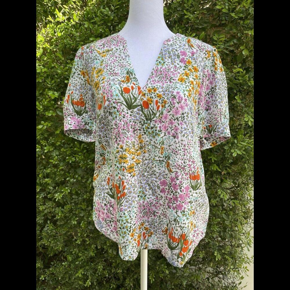 4 of 52 Conversations by Anthropologie Floral Short Sleeve blouse sz 2 Spring